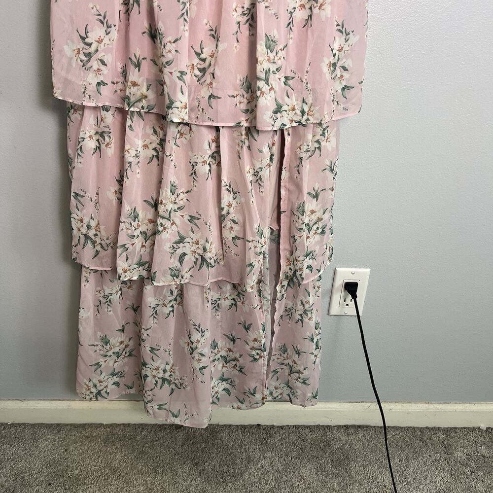 NWT VIGI Flourishing Shine Light Pink Floral Tiered Maxi Dress Sz L - Picture 4 of 16